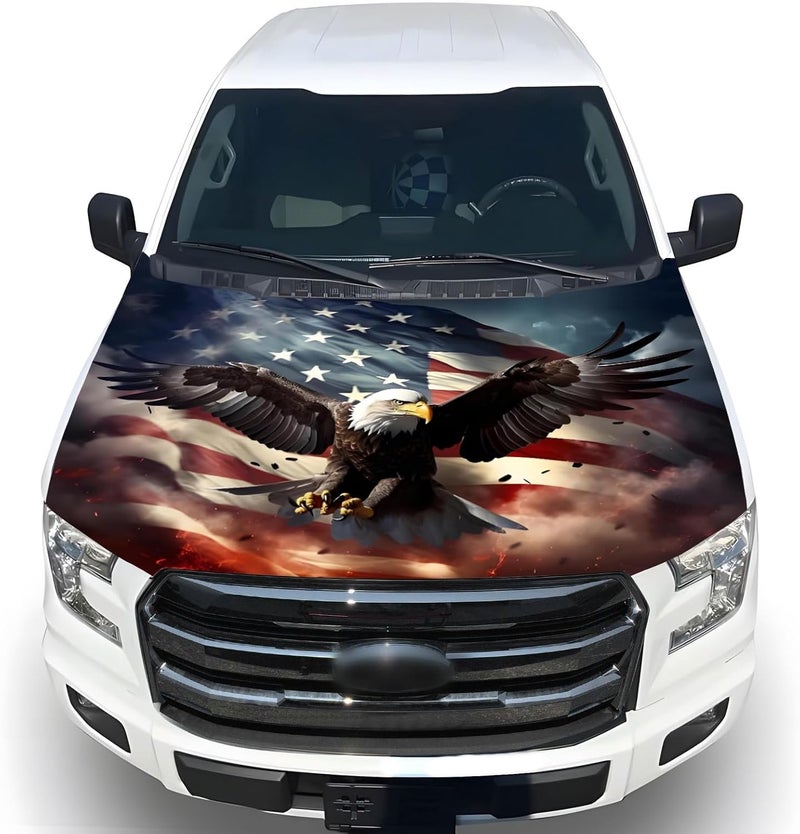 Tobethay American Car Hood Cover - 59x51 in Car Hood Cover Eagle Flag Bonnet Banner with 2 Adjustable Triangular Fasteners, Universal Fit for Trucks, SUV, 250th Anniversary Flag - Image 1